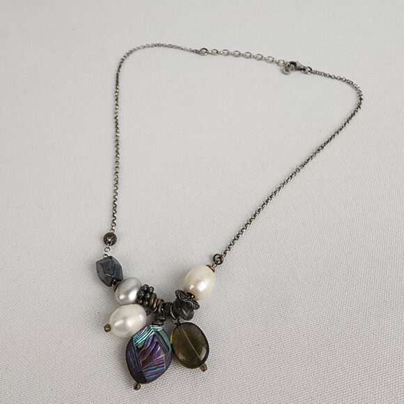 Silpada 925 Sterling Silver Hematite Pearl Abalone Shell Necklace - Picture 2 of 8